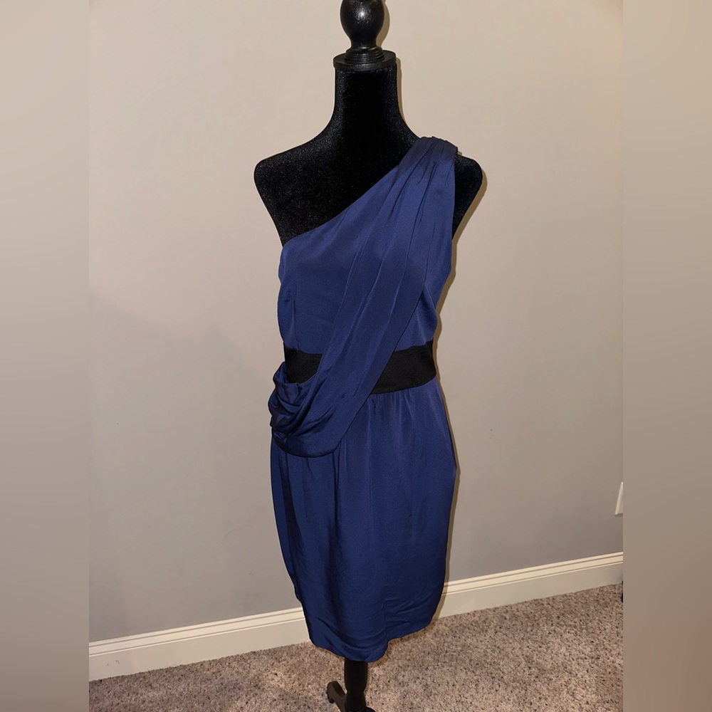 Laila Azhar Silk Blue Dress w/Sash Drape Detail